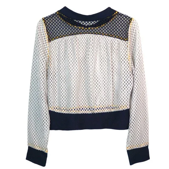 Katharine Kidd Gray Navy Fish Net Mesh Long Sleeve Athletic Athleisure Top Sz M - Picture 3 of 8